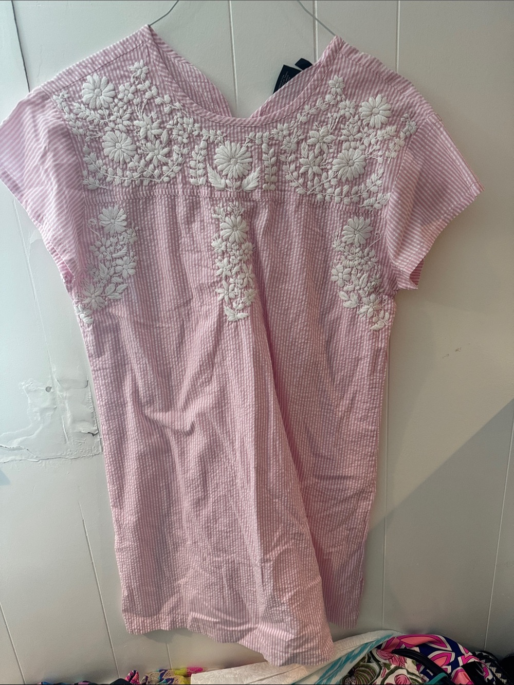 Madison Pink and White Embroidered Mini Dress